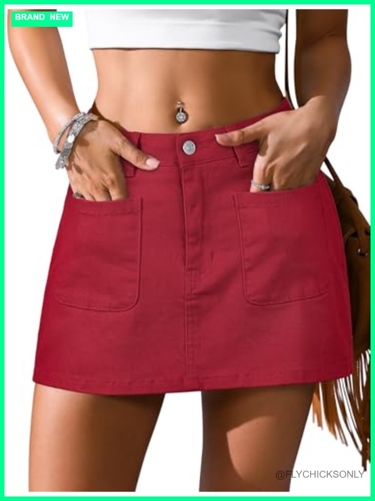 Stretchy Denim Skort With Shorts Mini Skirt Y2k Low Rise Pockets